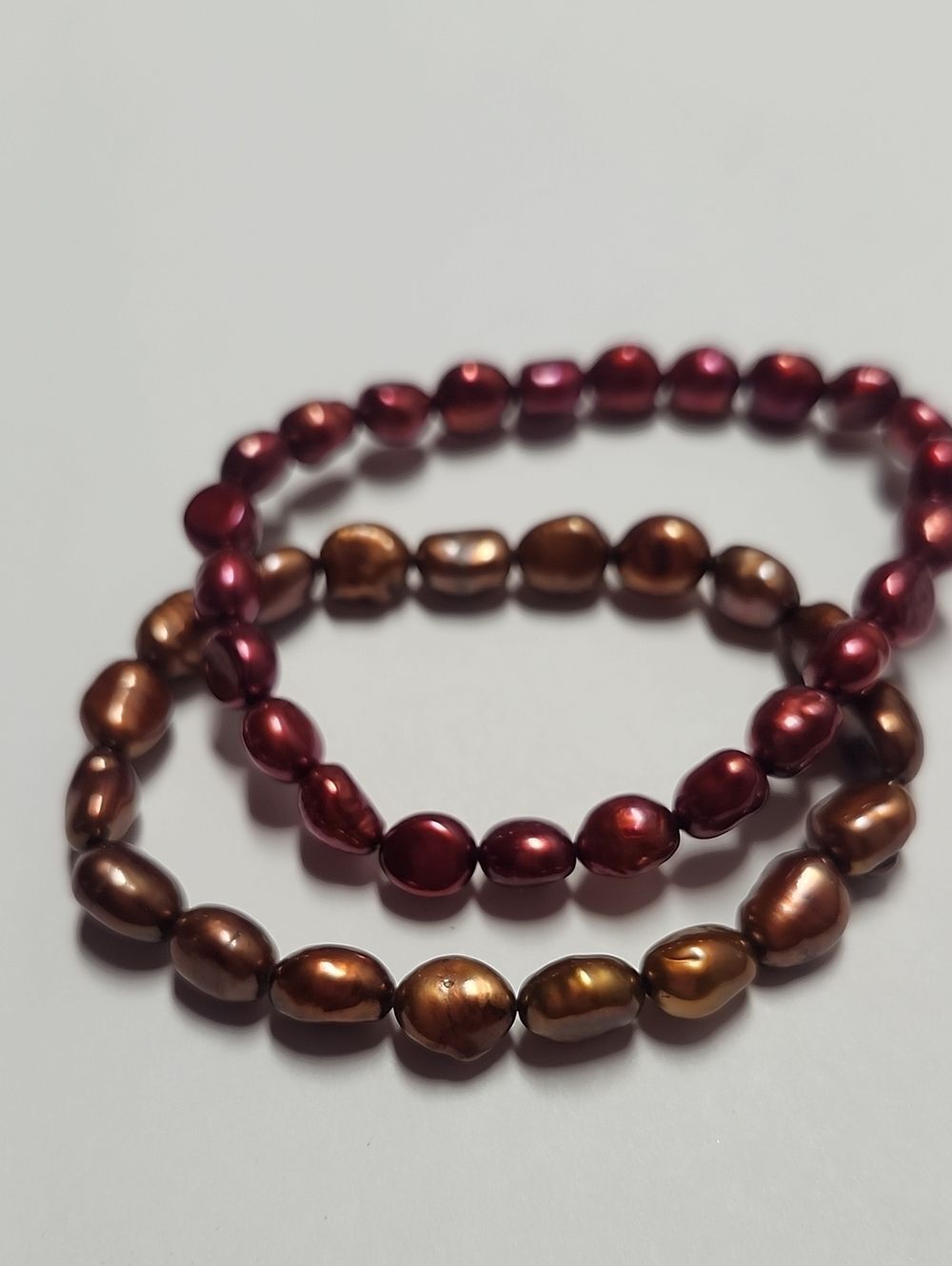 Real Pearl Stretch Bracelets in Burgundy and Bronze